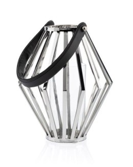 Lampion geometryczny ze stali wys. 31 cm Srebrny dekoracyjny lampionik w nowoczesnym stylu z serii Premium wykonany z najwyższej
