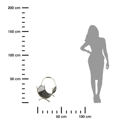 Metalowy ozdobny kosz na drewno Criss Wykonany z metalu, solidny pojemnik na opał do kominka wkolorze czarnym w patynie złotej