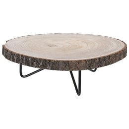 Podstawka drewniana na 3 nogach 40 cm Mini stoliczek, podpórka okrągła z naturalnym drewnianym blatem z czarnymi metalowymi noga