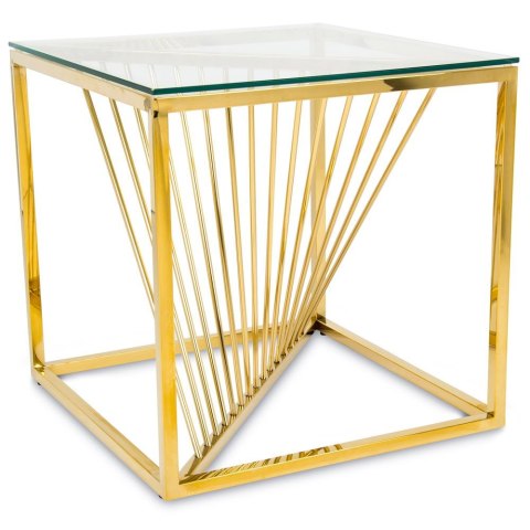 Stolik kawowy Laine Gold 55 cm Wykonany ze stali nierdzewnej w kolorze złotym, wymiary 55x55x55 cm, blat z hartowanego szkła