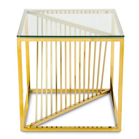 Stolik kawowy Laine Gold 55 cm Wykonany ze stali nierdzewnej w kolorze złotym, wymiary 55x55x55 cm, blat z hartowanego szkła