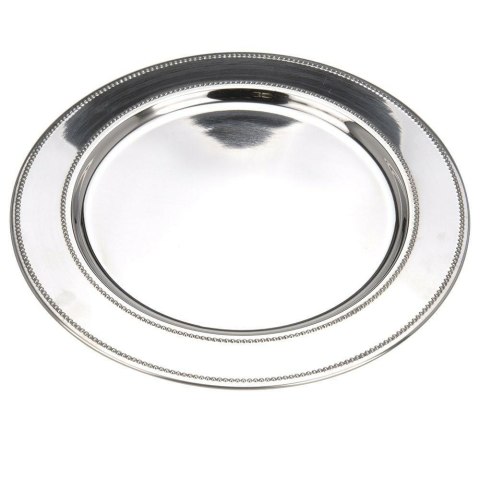 Zdobiona taca patera okrągła 33 cm Wykonany z metalu talerz, podstawek, w kolorze srebrnym o średnicy 33 cm