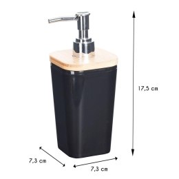 Czarny dozownik do mydła Pojemnik na mydło z pompką z tworzywa sztucznego i bambusową pokrywą, o wymiarach: 7x17,5 cm