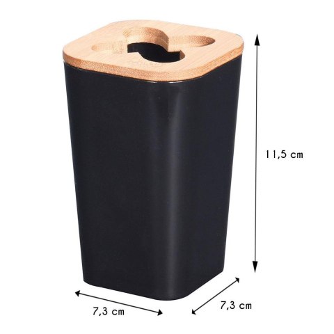 Czarny pojemnik na szczoteczki do zębów Wykonany z tworzywa sztucznego i bambusa, przybornik na szczoteczki do zębów z czterema 