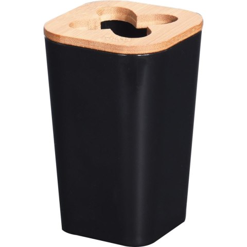 Czarny pojemnik na szczoteczki do zębów Wykonany z tworzywa sztucznego i bambusa, przybornik na szczoteczki do zębów z czterema 