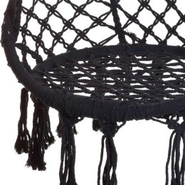 Fotel hamakowy Bocianie Gniazdo czarny Hamak wiszący, siedzisko z oparciem, wykonany z bawełnianego sznura z frędzlami w stylu B