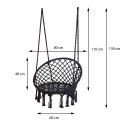 Fotel hamakowy Bocianie Gniazdo czarny Hamak wiszący, siedzisko z oparciem, wykonany z bawełnianego sznura z frędzlami w stylu B