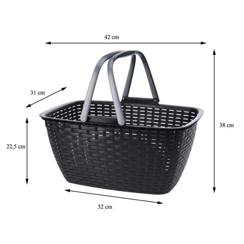 Kosz zakupowy ze składanymi rączkami Solidny, pojemny koszyk wykonany z mocnego tworzywa w kolorze antracytowym idealny na zakup