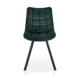 Krzesło model K332 ciemno zielone Nowoczesny design, obicie z wysokiej jakości tkaniny, nogi czarne, metalowe