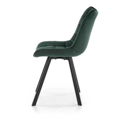 Krzesło model K332 ciemno zielone Nowoczesny design, obicie z wysokiej jakości tkaniny, nogi czarne, metalowe