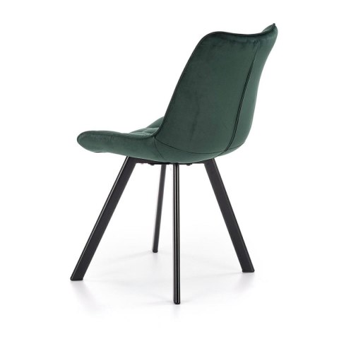 Krzesło model K332 ciemno zielone Nowoczesny design, obicie z wysokiej jakości tkaniny, nogi czarne, metalowe