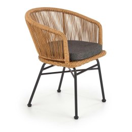 Krzesło model K400 rattan Rattanowe siedzisko w naturalnym kolorze, poduszka w zestawie, nogi czarne, metalowe