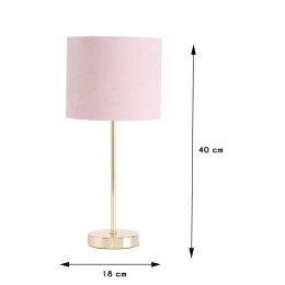 Lampa stołowa Lorie różowa Elegancka lampa na metalowej nóżce z różowym abażurem, o wymiarach 18x40 cm