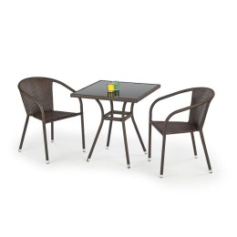 Ogrodowy stół Mobil ze szklanym blatem Konstrukcja stolika wykonana z rattanu syntetycznego w kolorze ciemnobrązowym, blat czarn