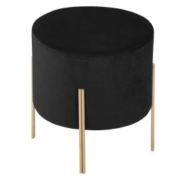 Pufa na złotych nogach Black Velvet Siedzisko wykonane z miękkiego i przyjemnego w dotyku materiału w kolorze czarnym, metalowa 