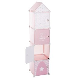 Składana szafka do pokoju dziecka różowa Złożona z 4 kwadratowych bloczków ułożonych jeden na drugim, fronty ozdobione dekoracyj