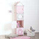 Składana szafka do pokoju dziecka różowa Złożona z 4 kwadratowych bloczków ułożonych jeden na drugim, fronty ozdobione dekoracyj