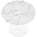 Stół okrągły Denver White Marble 80 cm Stalowa podstawa lakierowana na biało, blat wykonany z MDF-u z okleiną imitującą marmur, 