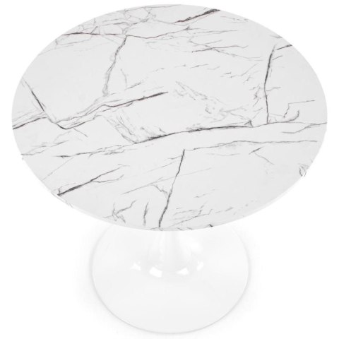 Stół okrągły Denver White Marble 80 cm Stalowa podstawa lakierowana na biało, blat wykonany z MDF-u z okleiną imitującą marmur, 
