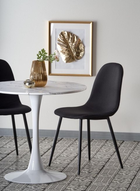 Stół okrągły Denver White Marble 80 cm Stalowa podstawa lakierowana na biało, blat wykonany z MDF-u z okleiną imitującą marmur, 