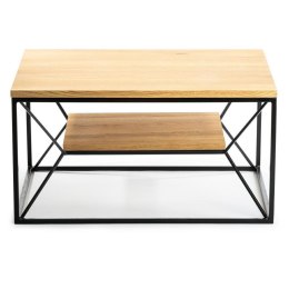 Stolik kawowy OakLoft 80 cm jasny dąb Stolik wykonany z metalu oraz drewnadębowego, solidny i loftowy stoliczek do salonu, 80x60