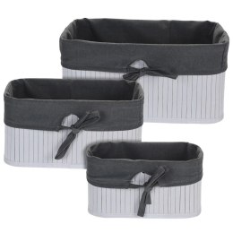 Zestaw koszy bambusowych 3 szt białe Komplet koszyków, pojemników wykonanych z bambusa w kolorze białym i szarą wyściółką do prz