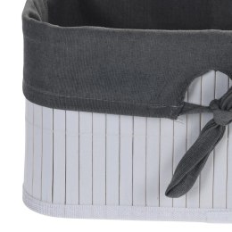 Zestaw koszy bambusowych 3 szt białe Komplet koszyków, pojemników wykonanych z bambusa w kolorze białym i szarą wyściółką do prz