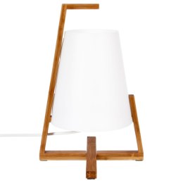 Bambusowa lampka nocna Gong 32 cm Podstawa wykonana z drewna bambusowego w naturalnym kolorze, biały abażur, idealna do salonu l