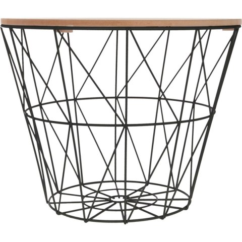 Druciany stolik kawowy Kumi czarny Metalowa podstawa w kolorze czarnym, blat wykonany z płyty MDF o strukturze naturalnego drewn