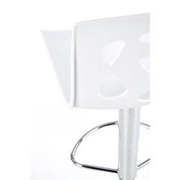 Krzesło barowe Judson białe Regulowana wysokość siedziska, podstawa wykonana ze stali chromowanej, mebel do samodzielnego montaż