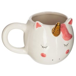 Kubek ceramiczny Unicorn 330 ml Ceramiczny kubek w kształcie jednorożca ze słotym rogiem, 330ml