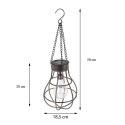 Lampa solarna wisząca z żarówką LED Lampka ogrodowa z hakiem do zawieszenia, wykonana z metalu, nowoczesny, geometryczny design 
