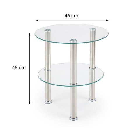 Ława Sardinia transparentna Stelażwykonany ze stali nierdzewnej w kolorze srebrnym, szklany blat i półka, mebel do samodzielnego