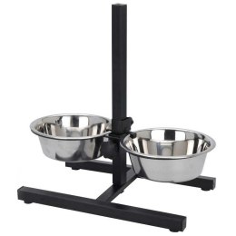 Miska dla psa na stojaku 2 x 2,4 L Zestaw misek ze stali nierdzewnej, dla psa lub kota, na wodę i karmę, na regulowanym stojaku 