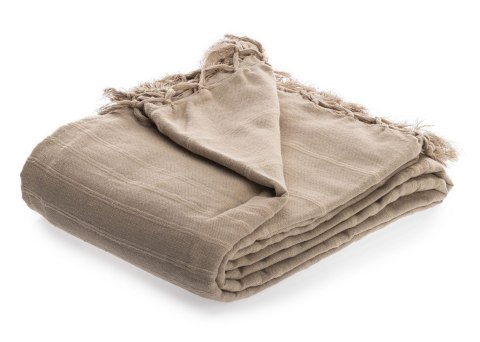 Narzuta na łóżko 230x250 frędzle beżowa Beżowa narzuta na łóżko wykonana w 100% z bawełny. Wymiary 230x250 cm.