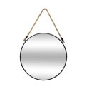 Okrągłe lustro ścienne na sznurze 38 cm Metalowa rama w kolorze czarnym, jutowy sznur, stylowy i funkcjonalny dodatek do wnętrz