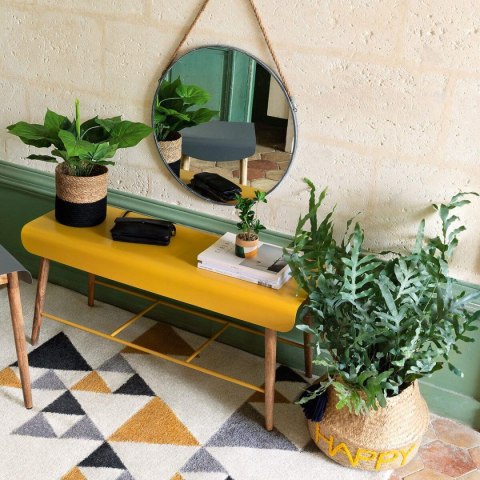 Okrągłe lustro ścienne na sznurze 38 cm Metalowa rama w kolorze czarnym, jutowy sznur, stylowy i funkcjonalny dodatek do wnętrz