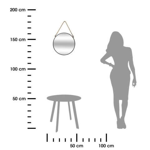 Okrągłe lustro ścienne na sznurze 38 cm Metalowa rama w kolorze czarnym, jutowy sznur, stylowy i funkcjonalny dodatek do wnętrz
