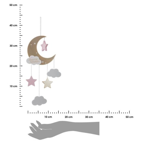 Ozdobna zawieszka dla dziecka Pink Moon Dekoracja do zawieszenia w pokoju dziecka, z motywem złotego księżyca, chmurek oraz gwia