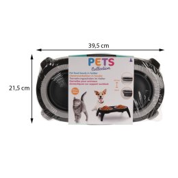 Podwójna składana miska dla psa i kota Komplet misek na wodę i karmę, stabilny stojak, regulowana głębokość, 2x500 ml