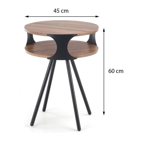 Stolik kawowy Kirby Blat wykonany płyty MDF w kolorze ciemny dąb sonoma, stalowe nogi lakierowane na czarno, mebel do samodzieln