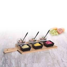 Zestaw do serwowania przekąsek 10 el. Miseczki do przystawek, sosów, przekąsek, tapas na bambusowej desce, zestaw 6 miseczek, de