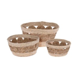 Zestaw koszy jutowych wzór koła 3 szt Komplet 3 szt dekoracyjnych koszy z juty w stylu Boho, okrągły kształt, różne rozmiary