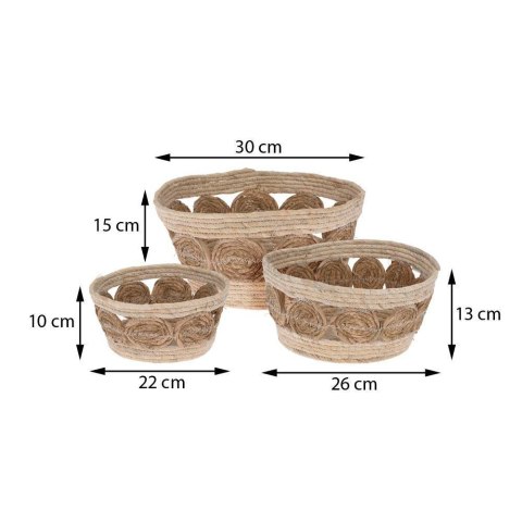 Zestaw koszy jutowych wzór koła 3 szt Komplet 3 szt dekoracyjnych koszy z juty w stylu Boho, okrągły kształt, różne rozmiary
