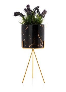 Doniczka Emma Black 32 cm Wykonana z ceramiki w kolorze czarnym, uchwyt doniczki wykonano z metalu w odcieniu złotego koloru. Ca