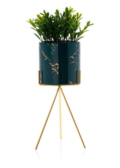Doniczka Emma Green 32 cm Wykonana z ceramiki w kolorze zielonym, uchwyt doniczki wykonano z metalu w odcieniu złotego koloru. C