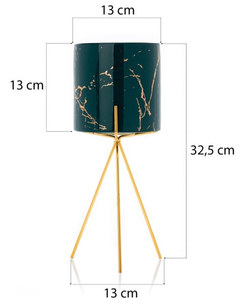 Doniczka Emma Green 32 cm Wykonana z ceramiki w kolorze zielonym, uchwyt doniczki wykonano z metalu w odcieniu złotego koloru. C