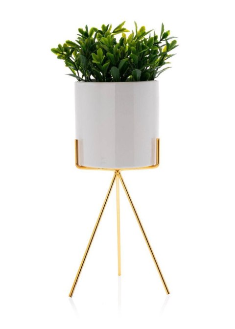 Doniczka Emma White 28 cm Wykonana z ceramiki w kolorze białym, uchwyt doniczki wykonano z metalu w odcieniu złotego koloru. Cał