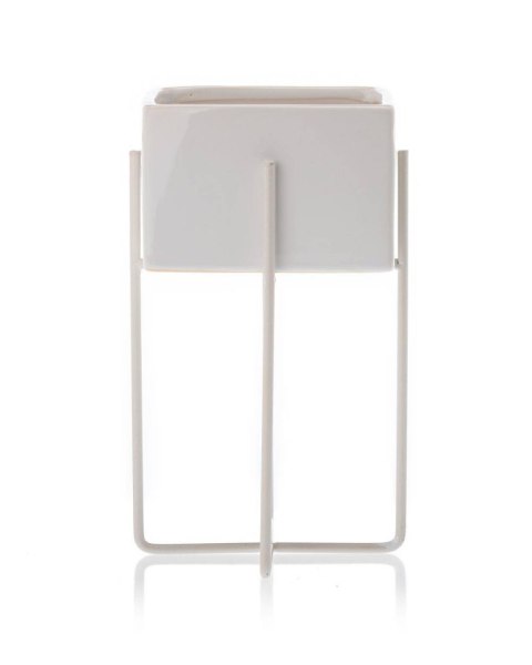 Doniczka Mizu White 21 cm Stelaż wykonany z metalu, osłonka wykonana z ceramiki. Wymiary: 12x12x21 cm.