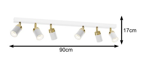 Nowoczesna lampa biało złota Reno x6 Wykonany z metalu, sześć punktów świetlnych na listwie w kolorze biało złotej Spotlight z e